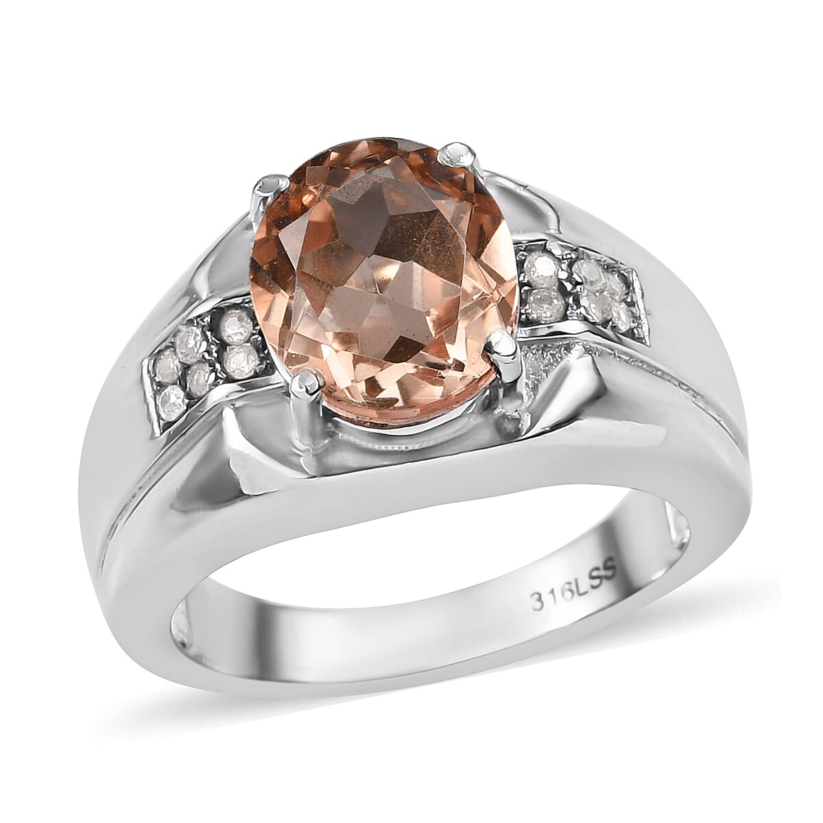 Morganique Quartz, White Zircon Men's Ring in Stainless Steel (Size 10.0) 4.00 ctw | Tarnish-Free, Waterproof, Sweat Proof Jewelry