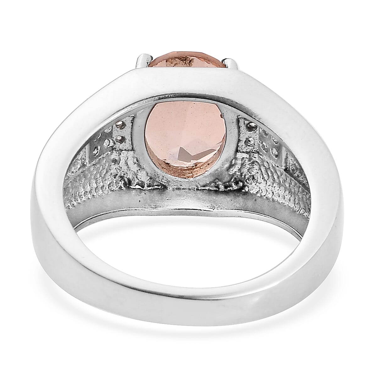 Morganique Quartz (Triplet) and White Zircon Men's Ring in Stainless Steel 4.00 ctw image number 4