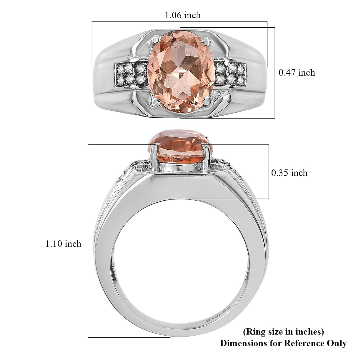 Morganique Quartz, White Zircon Men's Ring in Stainless Steel (Size 10.0) 4.00 ctw | Tarnish-Free, Waterproof, Sweat Proof Jewelry
