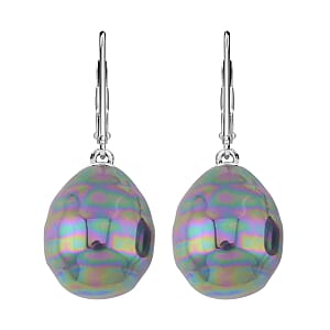 Peacock Color Shell Pearl Lever Back Earrings in Rhodium Over Sterling Silver