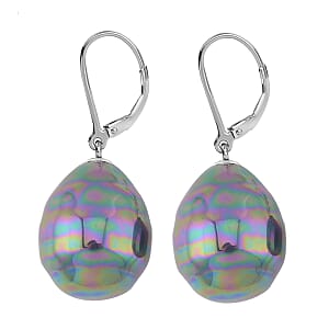 Peacock Color Shell Pearl Lever Back Earrings in Rhodium Over Sterling Silver