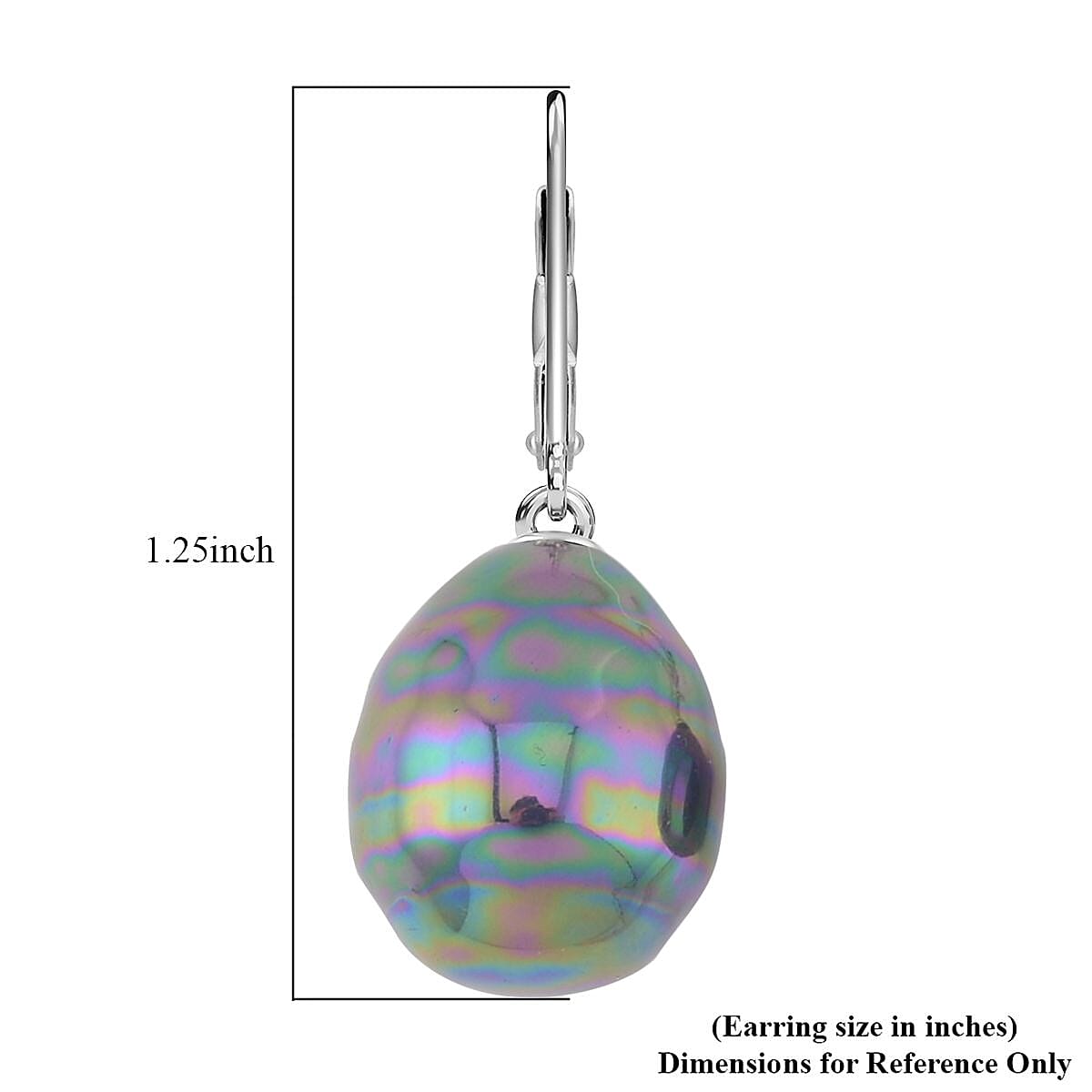 Peacock Color Shell Pearl Lever Back Earrings in Rhodium Over Sterling Silver image number 4