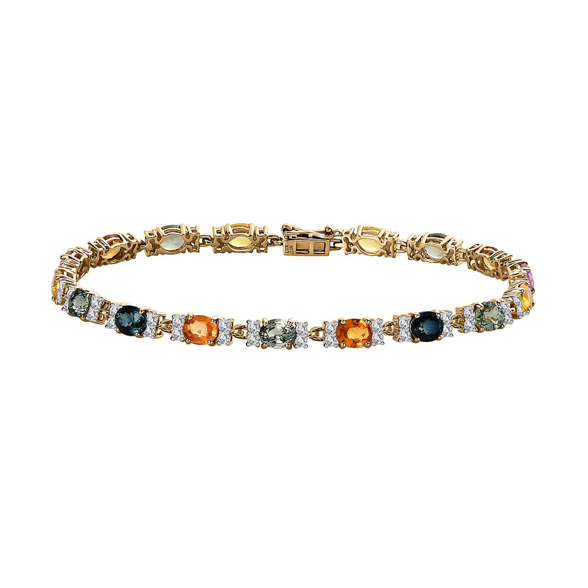 Luxoro 10K Yellow Gold Premium Multi Sapphire and Moissanite Bracelet (6.50 In) 4 Grams 8.50 ctw image number 0