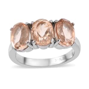 Morganique Quartz 3 Stone Ring in Stainless Steel (Size 5.0) 4.40 ctw | Tarnish-Free, Waterproof, Sweat Proof Jewelry