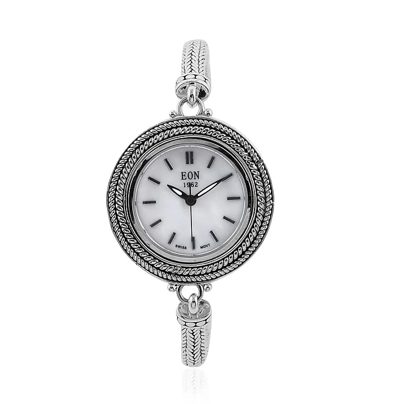 Bali Legacy EON 1962 Swiss Movement Sterling Silver Watch (7.50 in) (26mm) , Designer Bracelet Watch , Analog Luxury Wristwatch