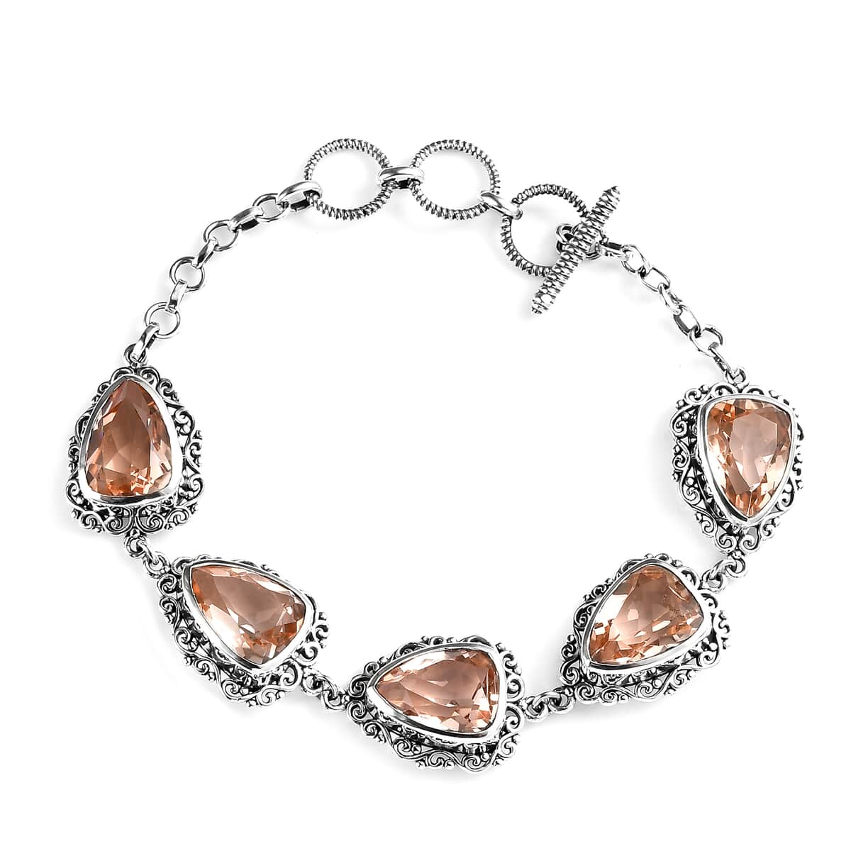 Artisan Crafted Morganique Quartz (Triplet) Toggle Clasp Bracelet in Sterling Silver (6.50-8.50In) 27.00 ctw image number 0