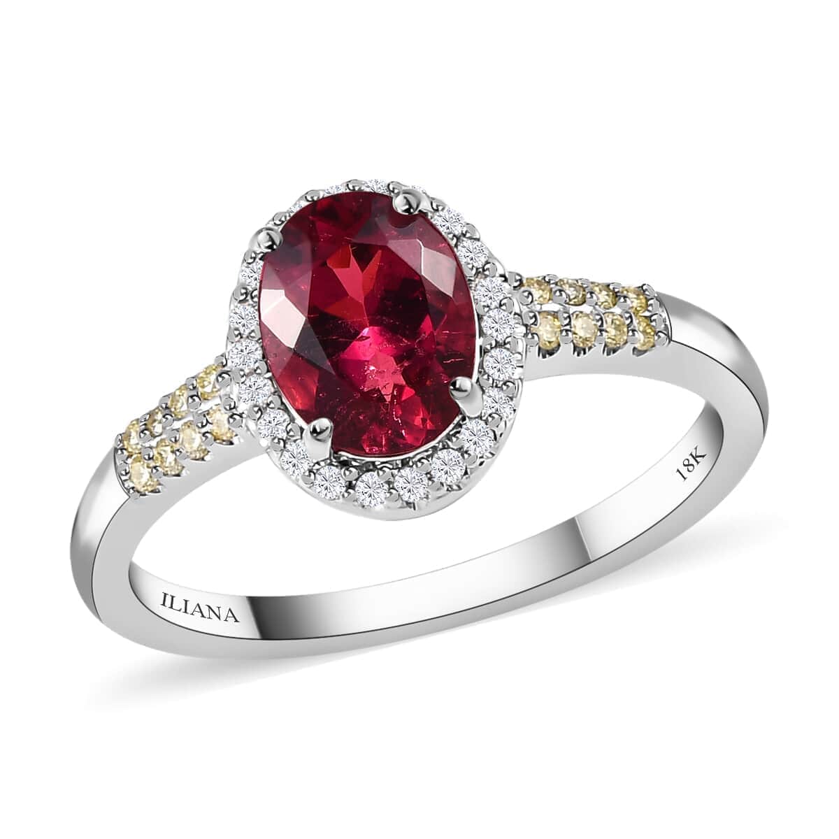 Iliana 18K White Gold AAA Ouro Fino Rubellite and S2 Natural Yellow and White Diamond Ring 5 Grams 1.40 ctw (Del. in 15-20 Days) image number 0