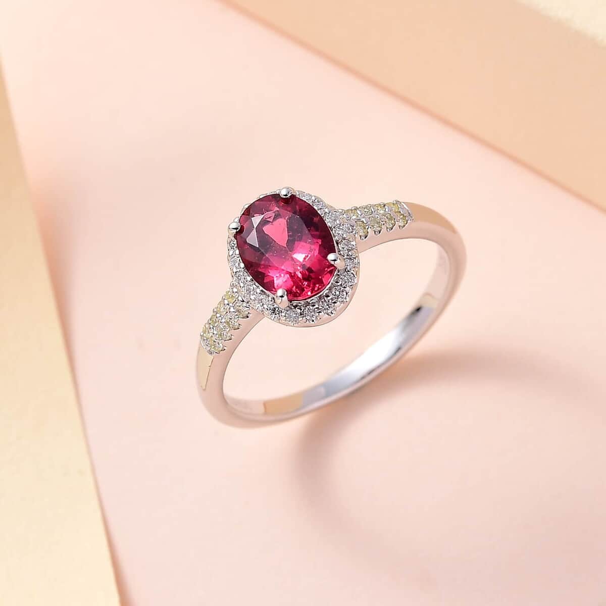 Iliana 18K White Gold AAA Ouro Fino Rubellite and S2 Natural Yellow and White Diamond Ring 5 Grams 1.40 ctw (Del. in 15-20 Days) image number 1