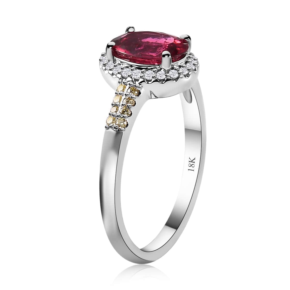Iliana 18K White Gold AAA Ouro Fino Rubellite and S2 Natural Yellow and White Diamond Ring 5 Grams 1.40 ctw (Del. in 15-20 Days) image number 3