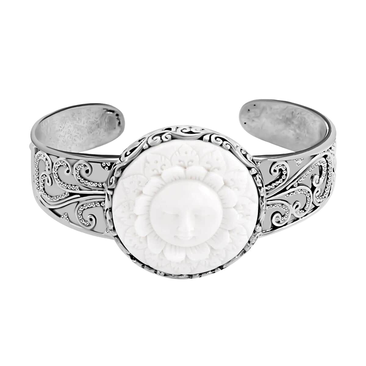 Bali Legacy Carved Bone Happy Floral Sun Cuff Bracelet in Sterling Silver (7.50 In) image number 0