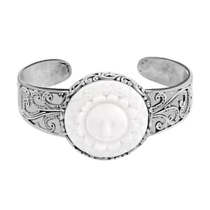 Bali Legacy Carved Bone Happy Floral Sun Cuff Bracelet in Sterling Silver (7.50 In)