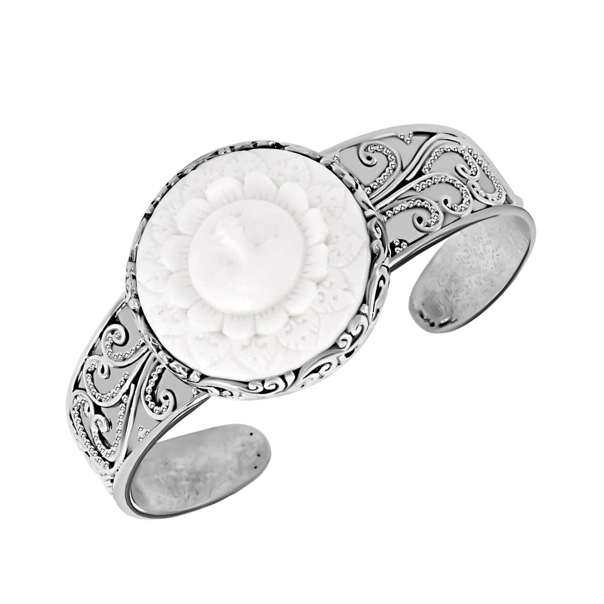 Bali Legacy Carved Bone Happy Floral Sun Cuff Bracelet in Sterling Silver (7.50 In) image number 3