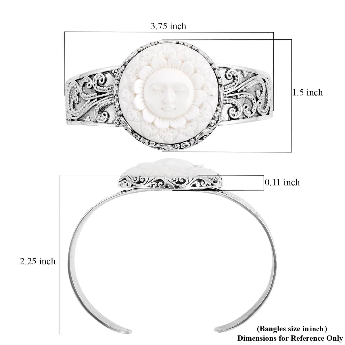 Bali Legacy Carved Bone Happy Floral Sun Cuff Bracelet in Sterling Silver (7.50 In) image number 5