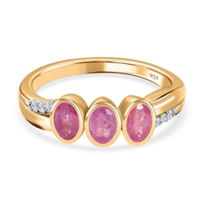 Ilakaka Hot Pink Sapphire (FF) and White Zircon 1.08 ctw Ring in 14K YG Over Sterling Silver (Size 8)