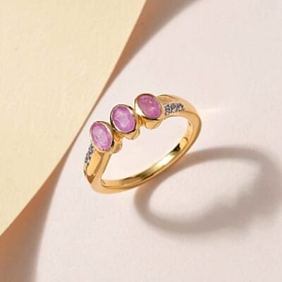 Ilakaka Hot Pink Sapphire (FF) and White Zircon 1.08 ctw Ring in 14K YG Over Sterling Silver (Size 8)