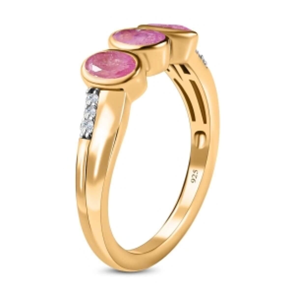 Ilakaka Hot Pink Sapphire (FF) and White Zircon 1.08 ctw Ring in 14K YG Over Sterling Silver (Size 8) image number 4