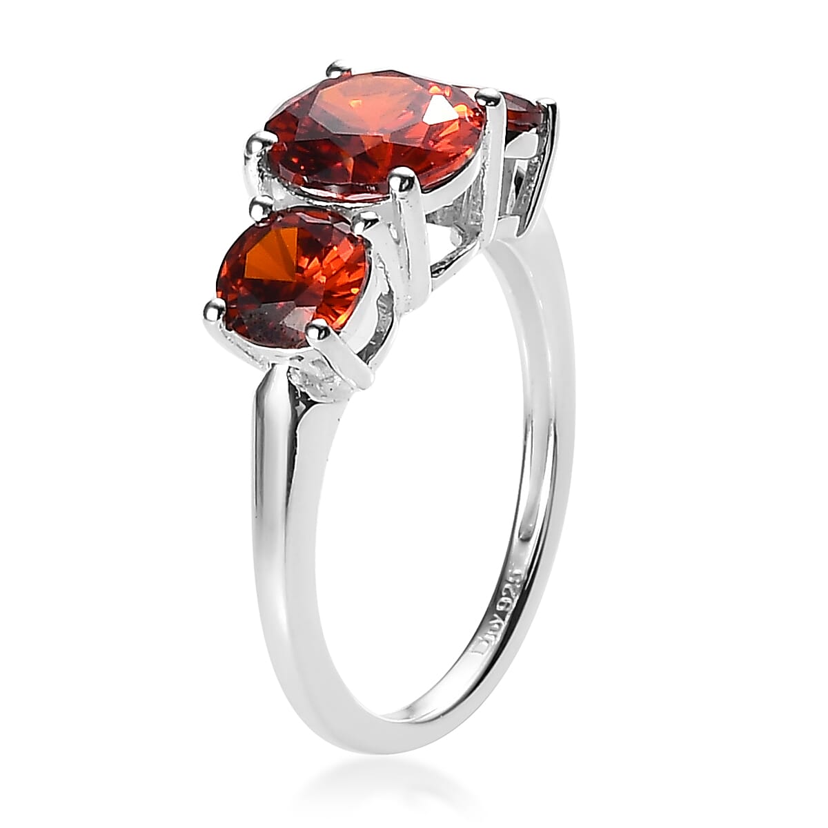Simulated Garnet Color Diamond 3 Stone Ring in Sterling Silver (Size 10.0) 3.75 ctw