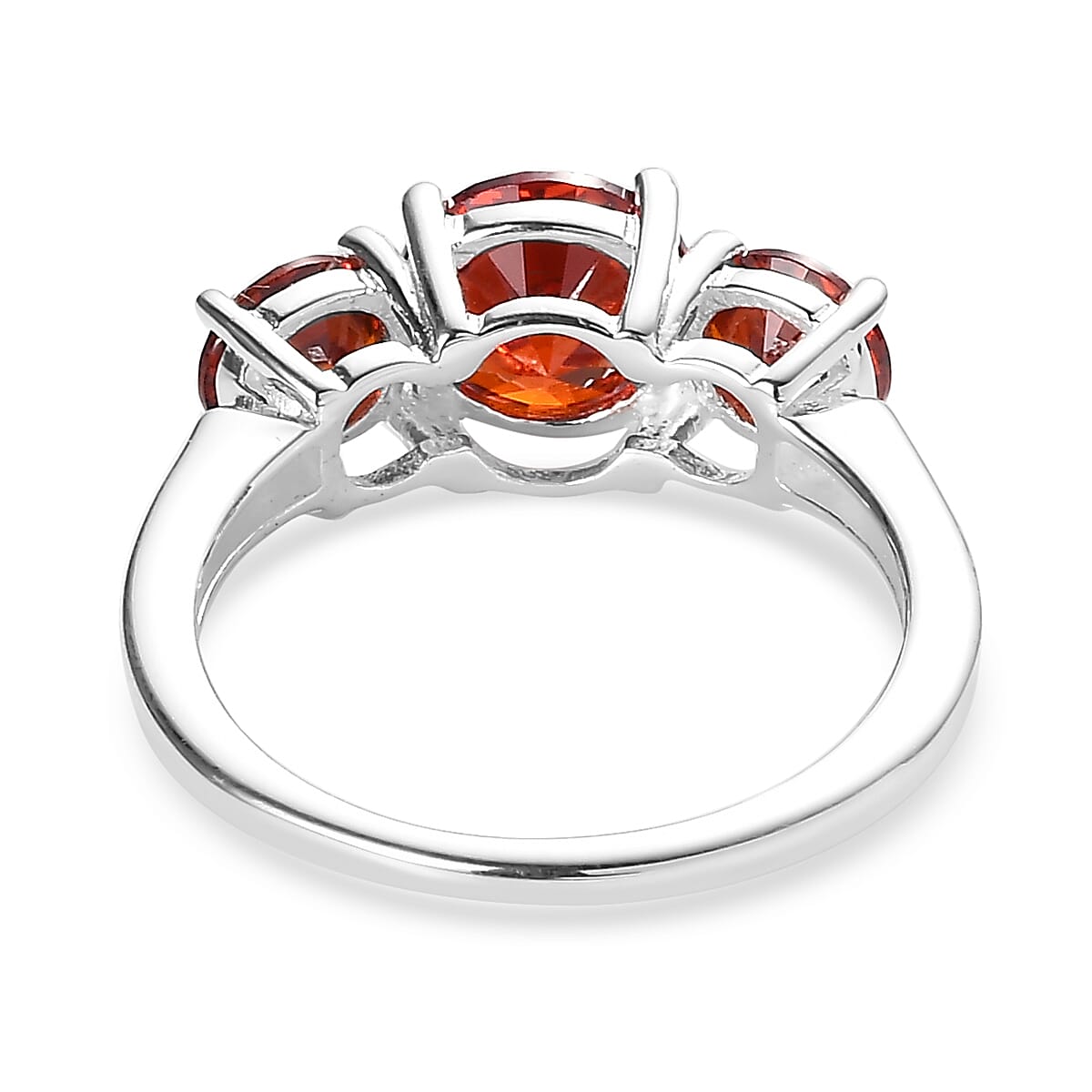 Simulated Garnet Color Diamond 3 Stone Ring in Sterling Silver 3.75 ctw image number 4