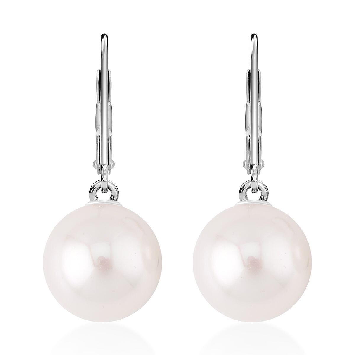 White Shell Pearl Lever Back Earrings in Rhodium Over Sterling Silver image number 0