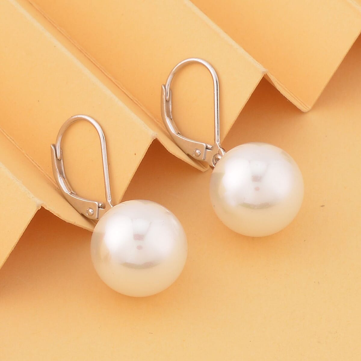 White Shell Pearl Lever Back Earrings in Rhodium Over Sterling Silver image number 1