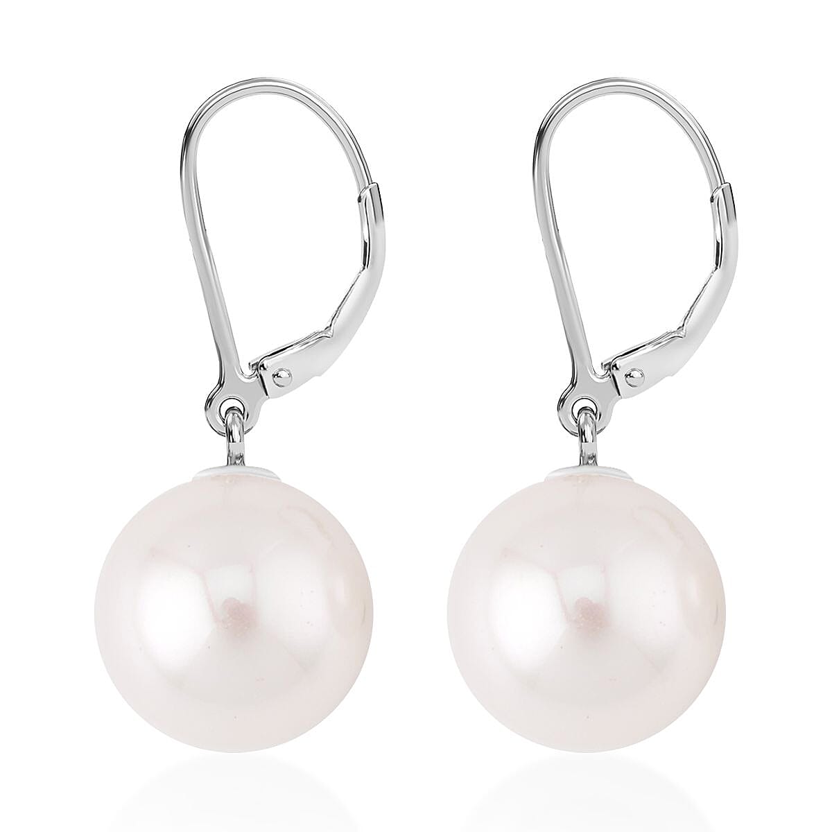 White Shell Pearl Lever Back Earrings in Rhodium Over Sterling Silver image number 3