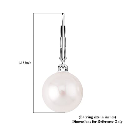 White Shell Pearl Lever Back Earrings in Rhodium Over Sterling Silver