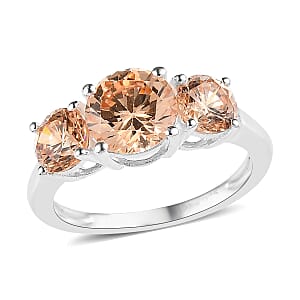 Simulated Champagne Diamond 3 Stone Ring in Sterling Silver (Size 5.0) 4.15 ctw
