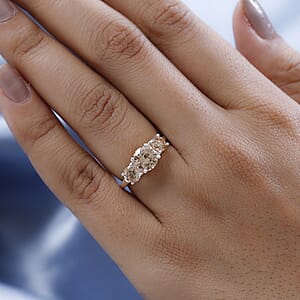 Simulated Champagne Diamond 3 Stone Ring in Sterling Silver (Size 5.0) 4.15 ctw
