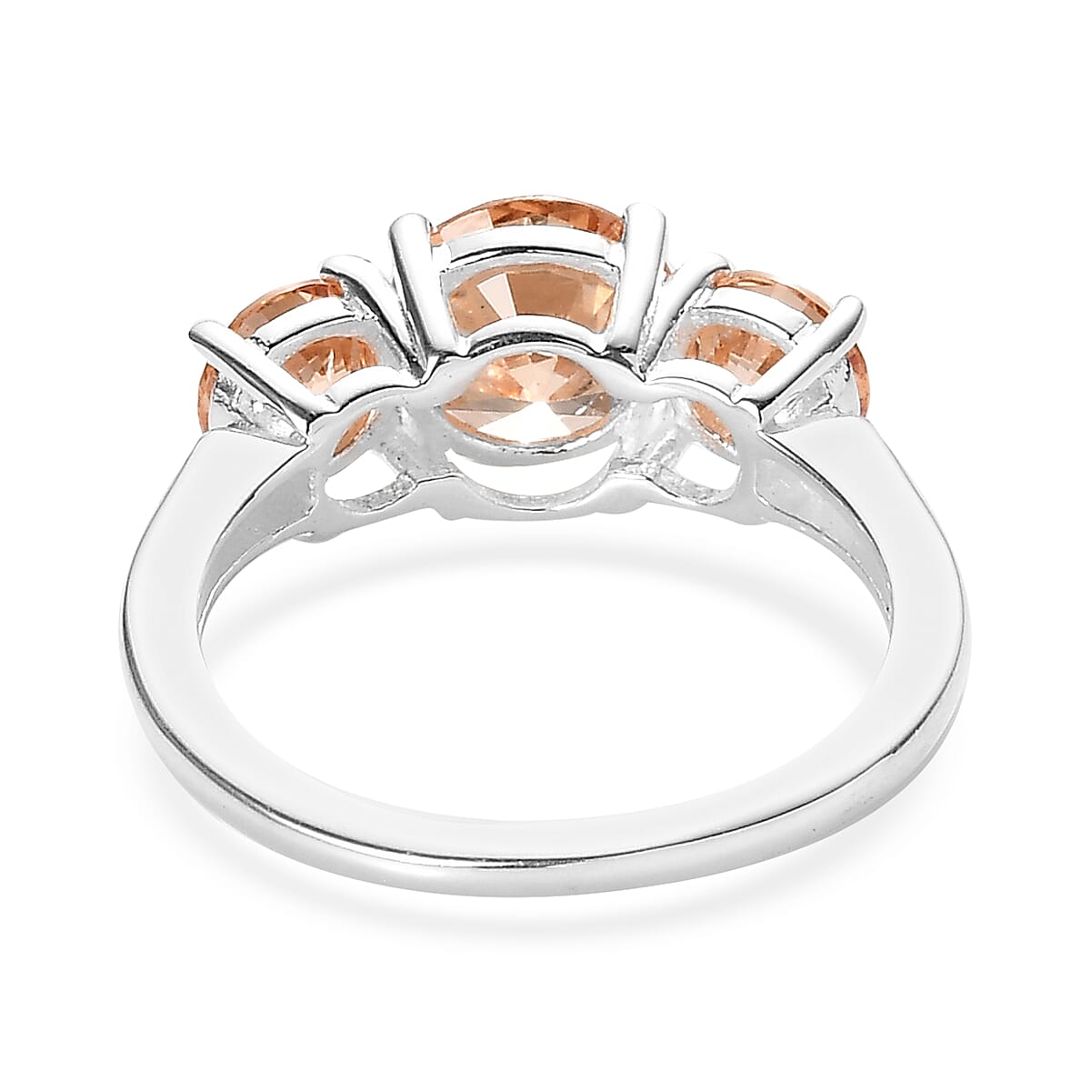 Simulated Champagne Diamond 3 Stone Ring in Sterling Silver (Size 5.0) 4.15 ctw image number 4