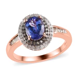 Tanzanite, Natural Champagne and White Diamond Ring in Vermeil RG Over Sterling Silver (Size 10.0) 1.85 ctw