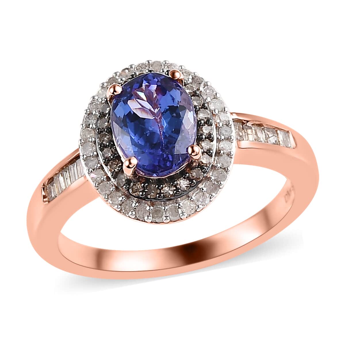 Tanzanite, Natural Champagne and White Diamond Ring in Vermeil RG Over Sterling Silver (Size 10.0) 1.85 ctw image number 0