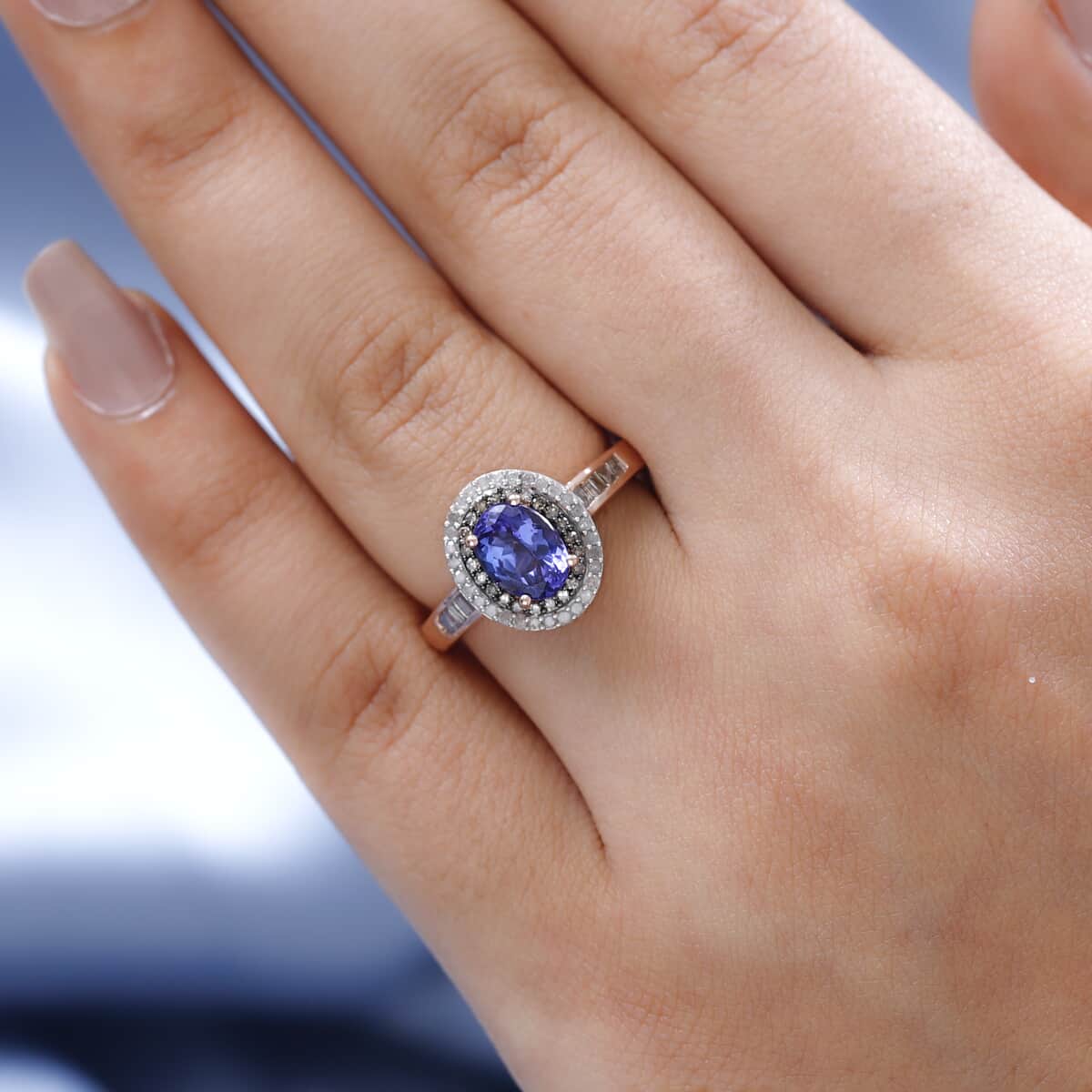 Tanzanite, Natural Champagne and White Diamond Ring in Vermeil RG Over Sterling Silver (Size 10.0) 1.85 ctw image number 2
