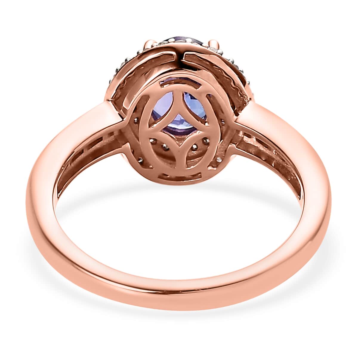 Tanzanite, Natural Champagne and White Diamond Double Halo Ring in Vermeil Rose Gold Over Sterling Silver (Size 10.0) 1.65 ctw image number 4