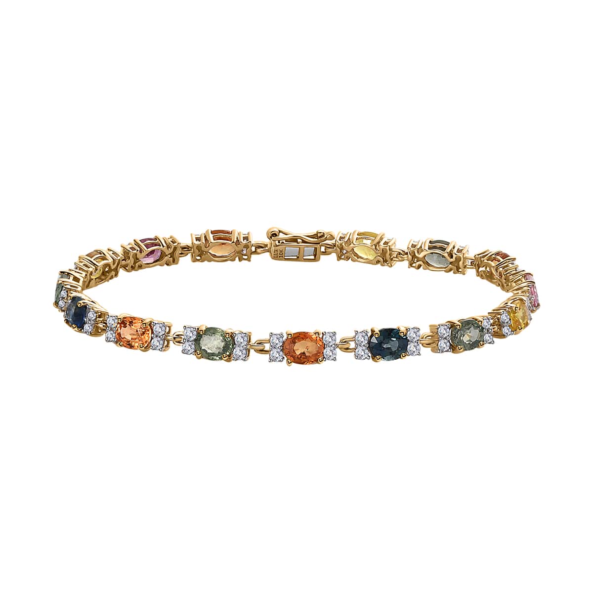 Luxoro 10K Yellow Gold Premium Multi Sapphire and Moissanite Bracelet (6.50 In) 4 Grams 8.50 ctw image number 0