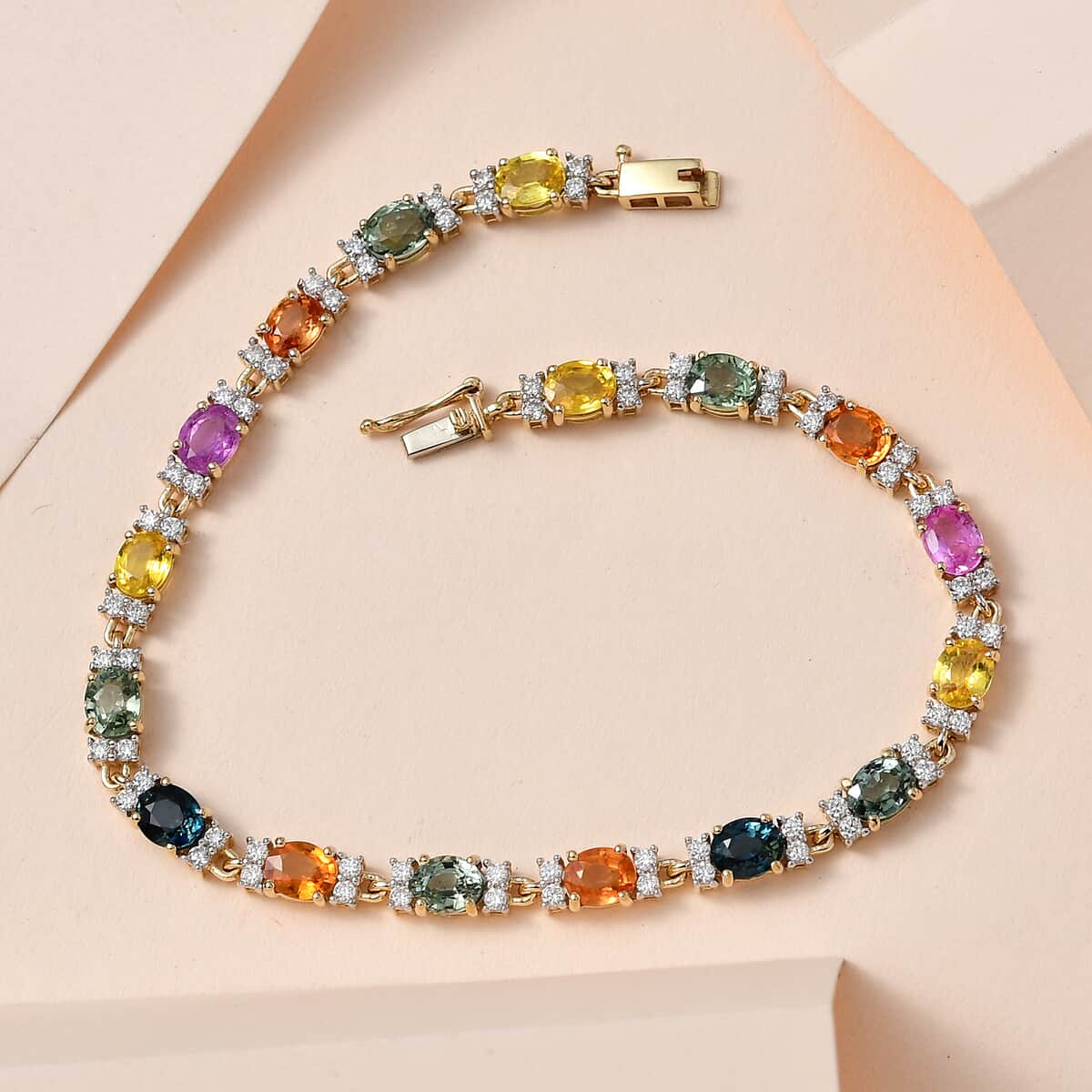 Luxoro 10K Yellow Gold Premium Multi Sapphire and Moissanite Bracelet (6.50 In) 4 Grams 8.50 ctw image number 1