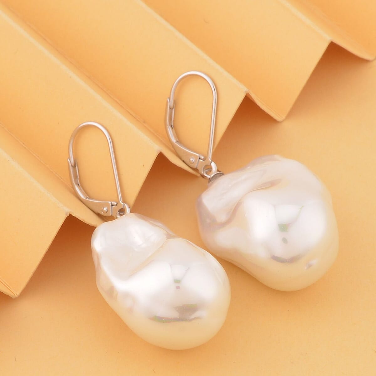 Organic Shape Baroque Pearl Lever Back Earrings in Rhodium Over Sterling Silver image number 1