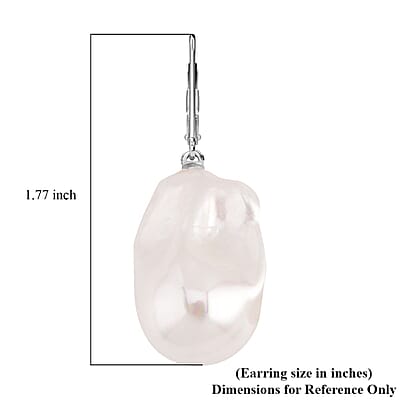 Organic Shape Baroque Pearl Lever Back Earrings in Rhodium Over Sterling Silver