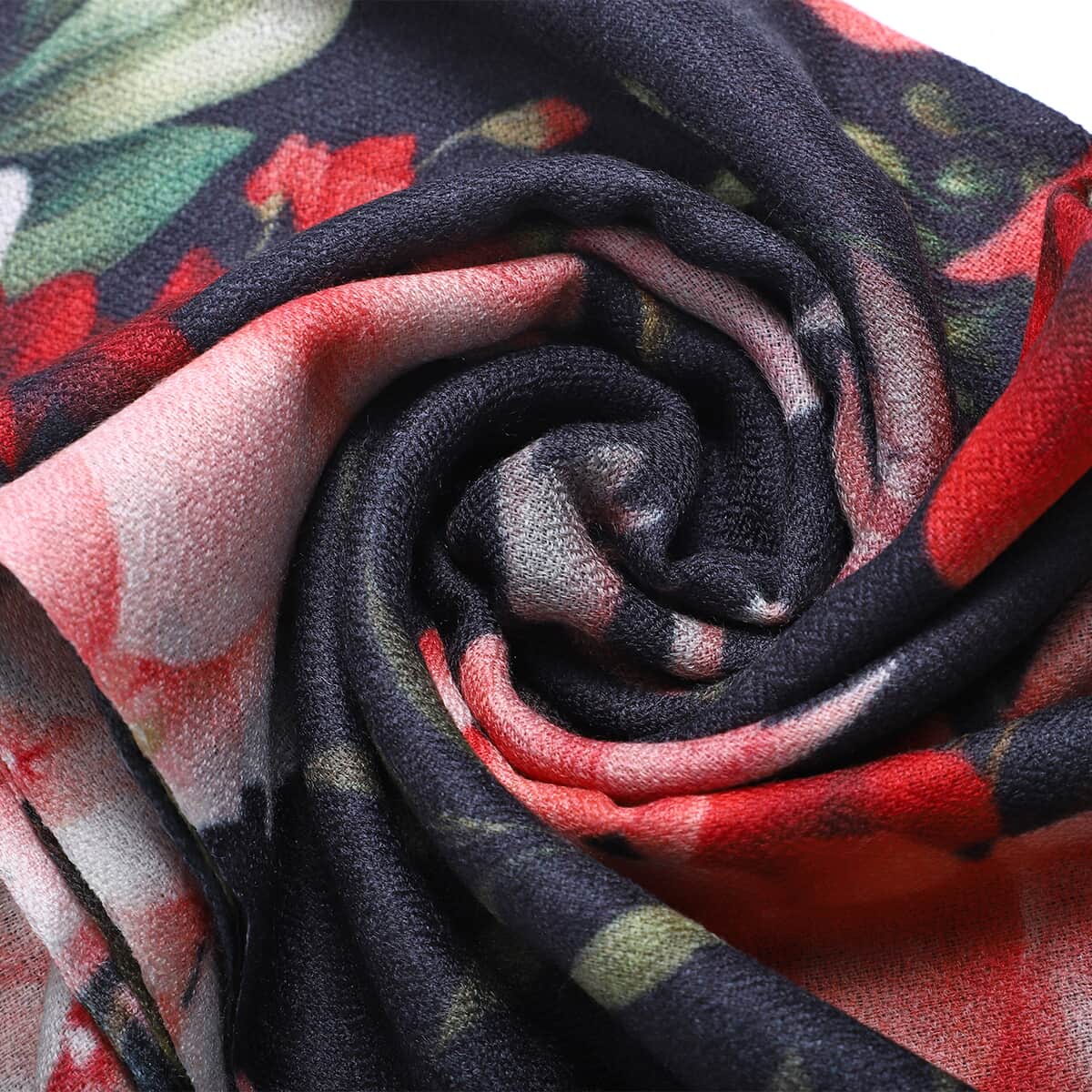 LA Marey Black Rose Pattern 100% Cashmere Wool Scarf image number 5