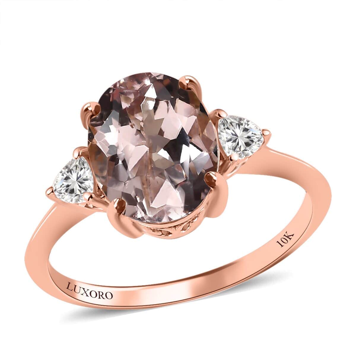 Luxoro 10K Rose Gold AAA Marropino Morganite and Moissanite Ring (Size 8.0) 2.50 ctw image number 0