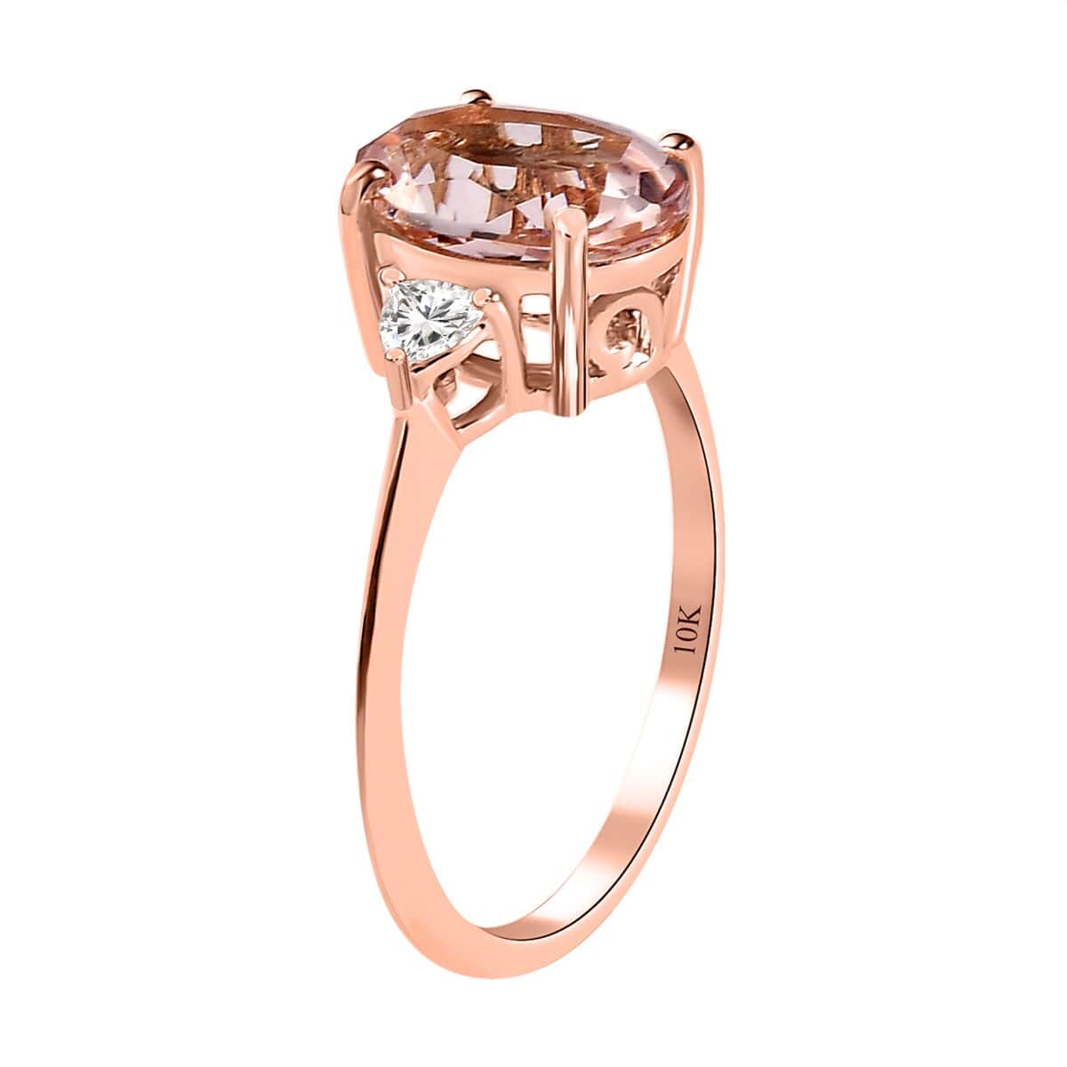 Luxoro 10K Rose Gold AAA Marropino Morganite and Moissanite Ring (Size 8.0) 2.50 ctw image number 3