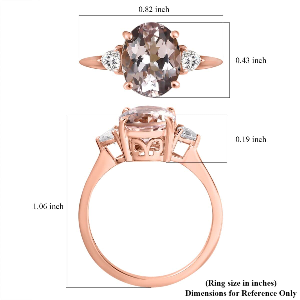 Luxoro 10K Rose Gold AAA Marropino Morganite and Moissanite Ring (Size 8.0) 2.50 ctw image number 5