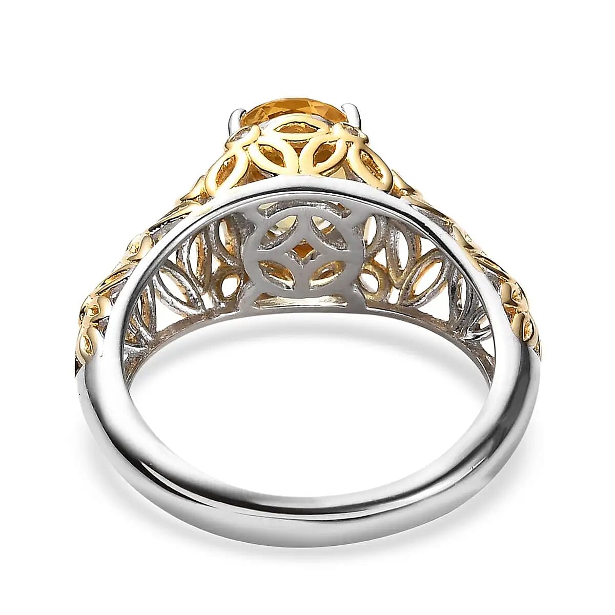 Premium Brazilian Heliodor Ring, White Zircon Accent Ring, Filigree Ring, Vermeil Yellow Gold and Platinum Over Sterling Silver Ring, Wedding Ring 1.75 ctw (Size 10) image number 4