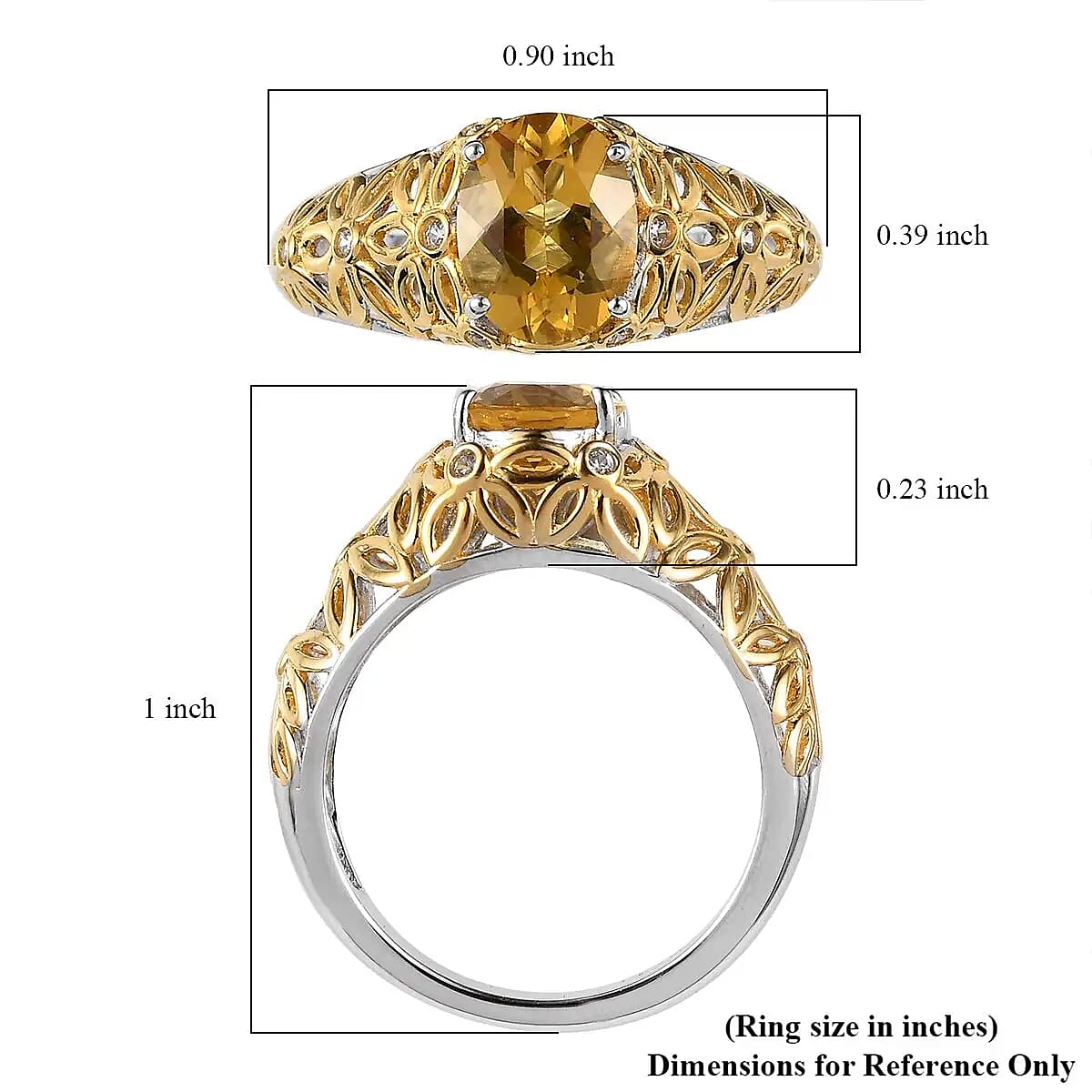 Premium Brazilian Heliodor and White Zircon Ring in Vermeil Yellow Gold and Platinum Over Sterling Silver (Size 10.0) 1.65 ctw image number 6