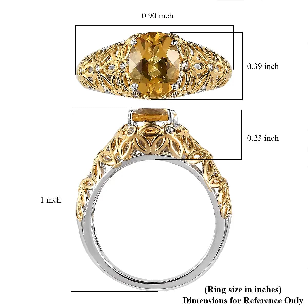 Premium Brazilian Heliodor Ring, White Zircon Accent Ring, Filigree Ring, Vermeil Yellow Gold and Platinum Over Sterling Silver Ring, Wedding Ring 1.75 ctw (Size 10) image number 6