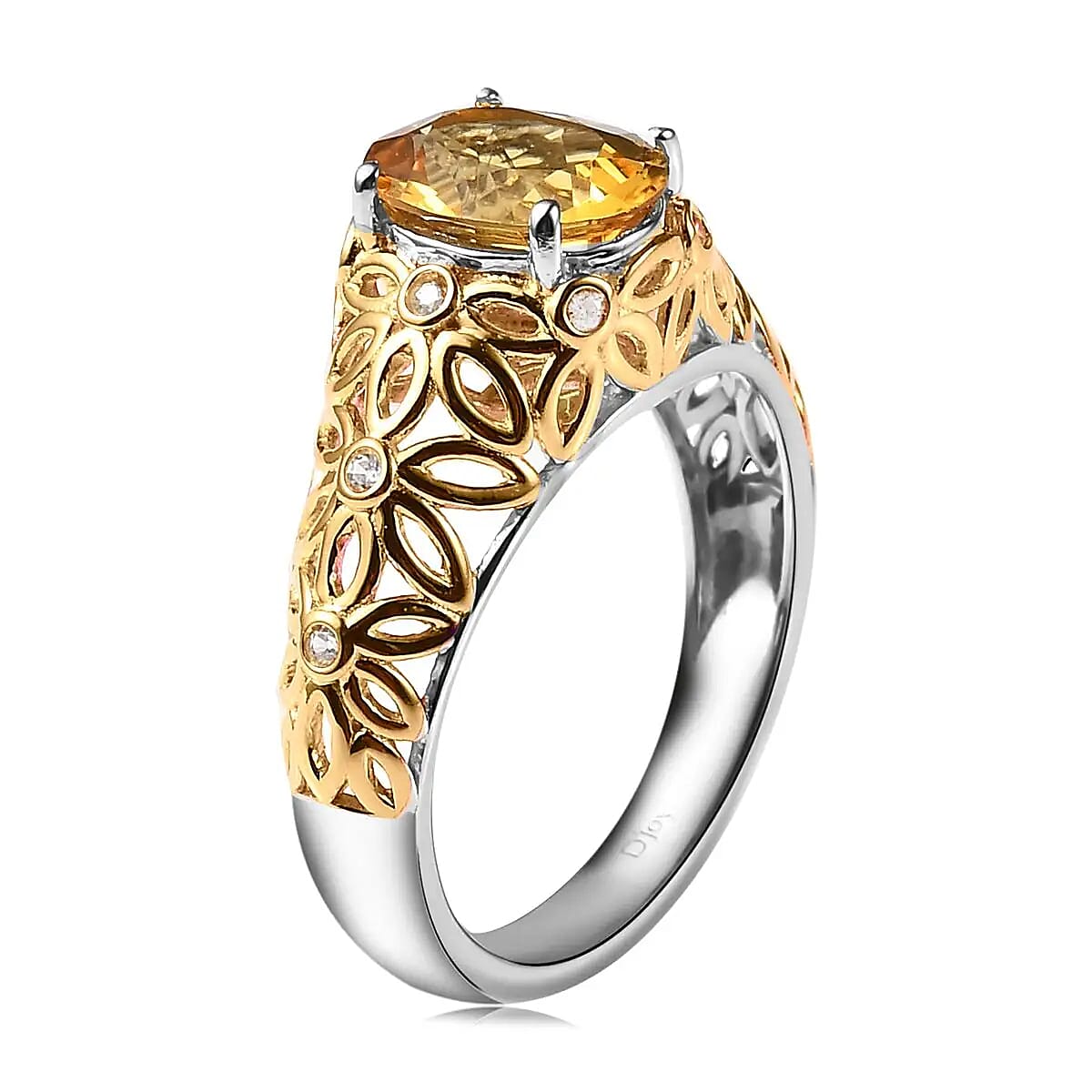 Premium Brazilian Heliodor Ring, White Zircon Accent Ring, Filigree Ring, Vermeil Yellow Gold and Platinum Over Sterling Silver Ring, Wedding Ring 1.75 ctw (Size 7)