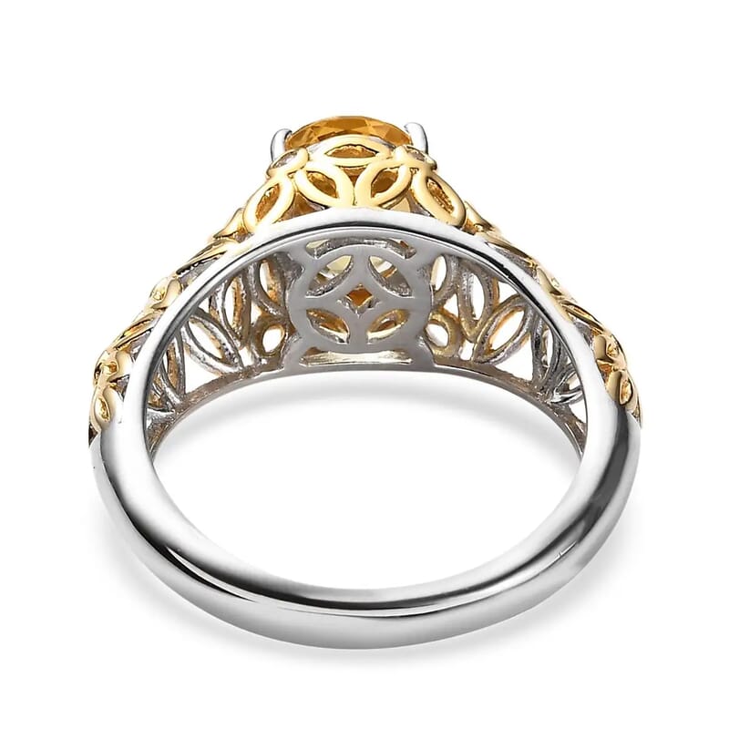 Premium Brazilian Heliodor Ring, White Zircon Accent Ring, Filigree Ring, Vermeil Yellow Gold and Platinum Over Sterling Silver Ring, Wedding Ring 1.75 ctw (Size 7)