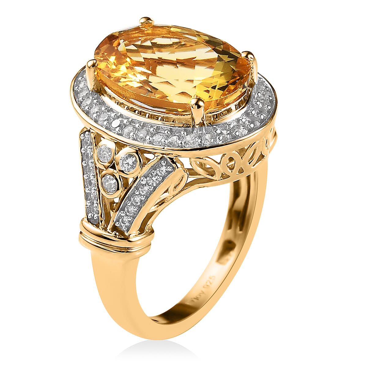 Premium Brazilian Heliodor and White Zircon Halo Ring in Vermeil Yellow Gold Over Sterling Silver (Size 9.0) 6.00 ctw image number 3