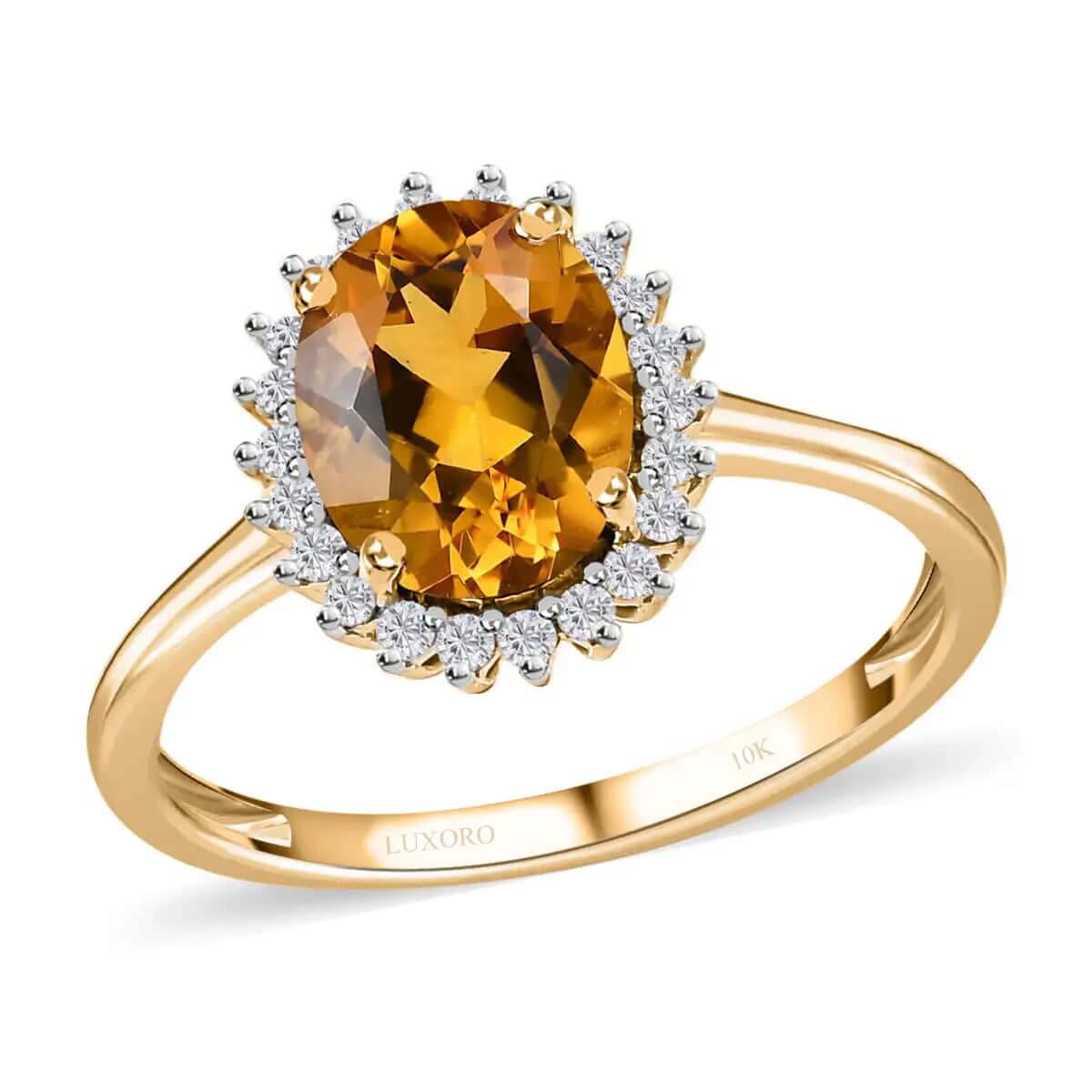 Luxoro AAA Brazilian Heliodor Sunburst Ring, Moissanite Accent Ring, 10K Yellow Gold Ring, Heliodor Ring, Engagement Ring For Her 1.85 ctw image number 0