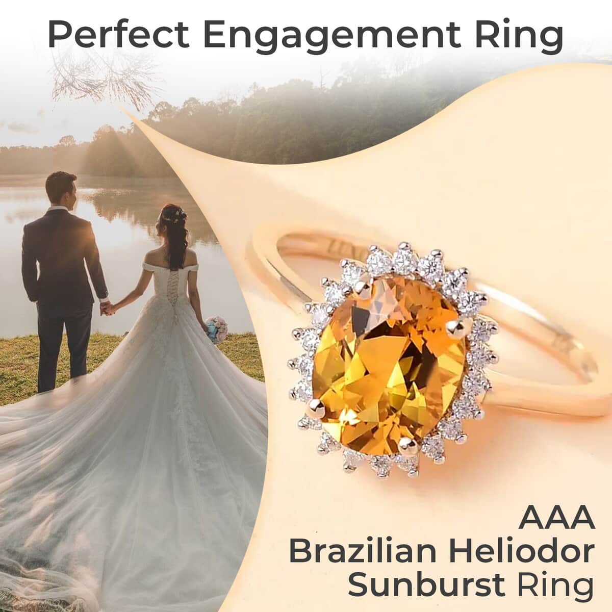 Luxoro AAA Brazilian Heliodor Sunburst Ring, Moissanite Accent Ring, 10K Yellow Gold Ring, Heliodor Ring, Engagement Ring For Her 1.85 ctw image number 1