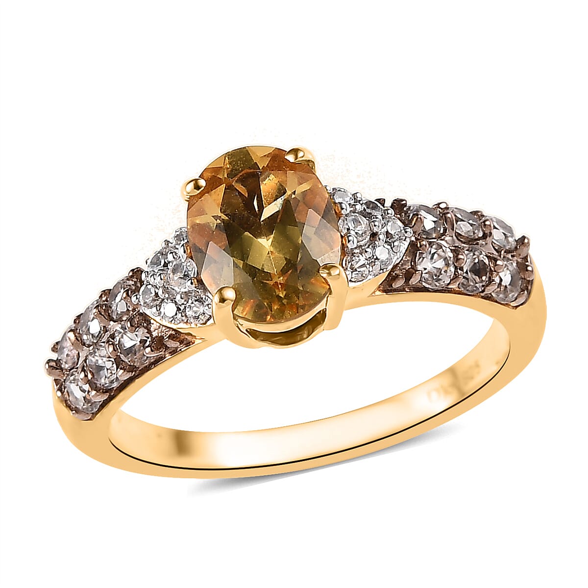 Premium Brazilian Heliodor, White and Coffee Zircon Ring in Vermeil Yellow Gold Over Sterling Silver (Size 10.0) 1.85 ctw